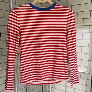 English Factory Red and White Striped Top with Blue Trim